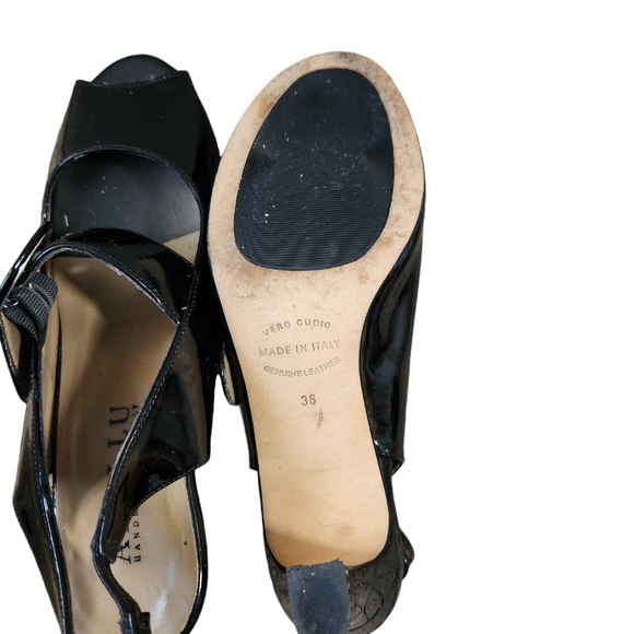 Anyi Lu Black Patent Leather Peep Toe Heels - Size EU 36/ US 5.5 - Made in Italy - Picture 4 of 6